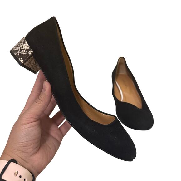Mellow Yellow Paris Black Suede Block Heel Pumps Womens 39/8.5 US Snake Print - Picture 1 of 8